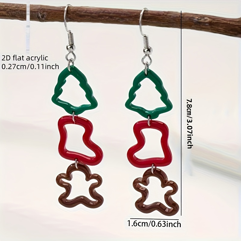 2pcs 2D Flat Hollow Christmas Tree Socks Earrings